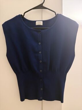 Wilfred Navy Sleeveless Button-Front Knit Top
